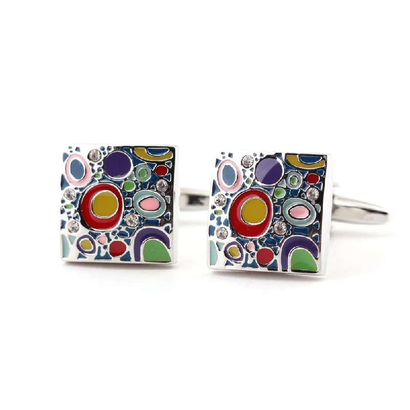 Cufflinks with colorful gemstones for a vibrant and eye-catching appearance-Square Enamel Cuff Links