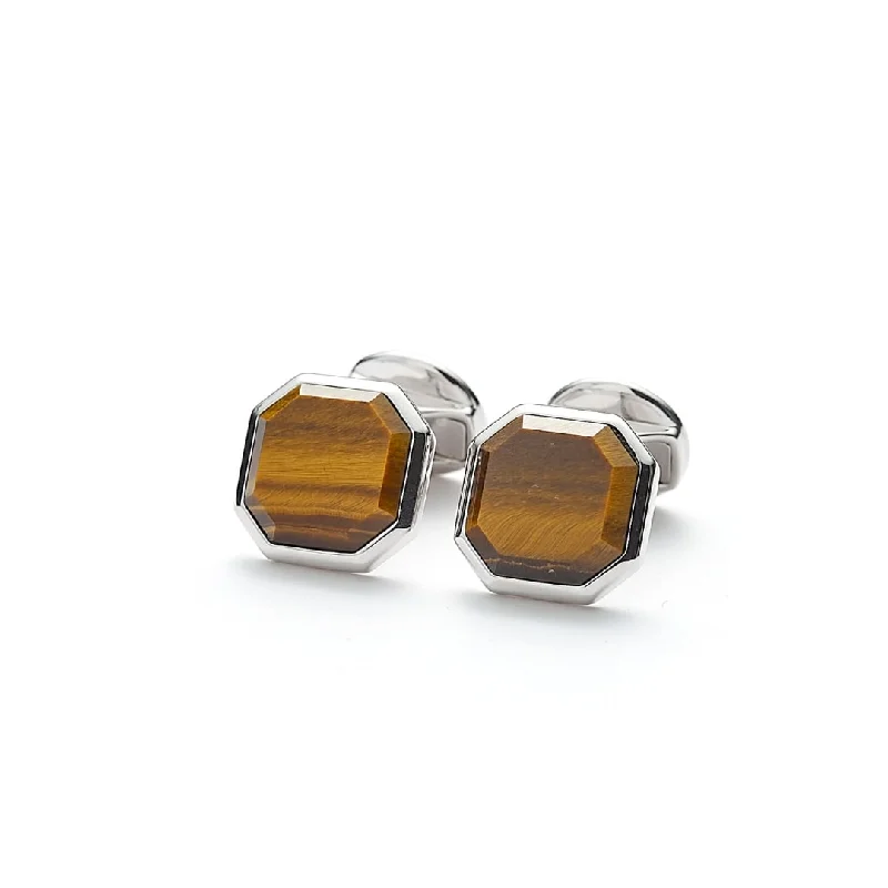 Cufflinks with nautical themes for a coastal and maritime-inspired accessory-Cufflinks Square Facet Tiger Eye