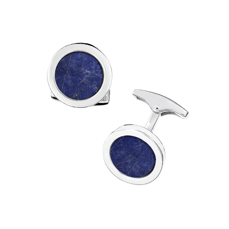 Cufflinks with textured metal finishes for a rugged and stylish appearance-Round Lapis Sterling Rim Cufflinks