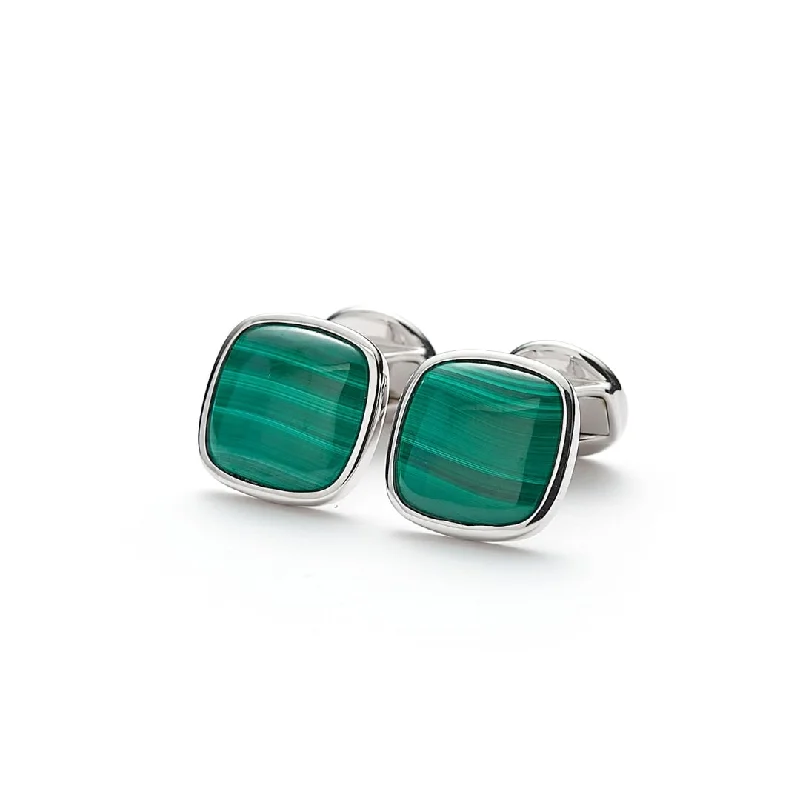 Cufflinks with black onyx stones for a refined and luxurious look-Cufflinks Square Malachite