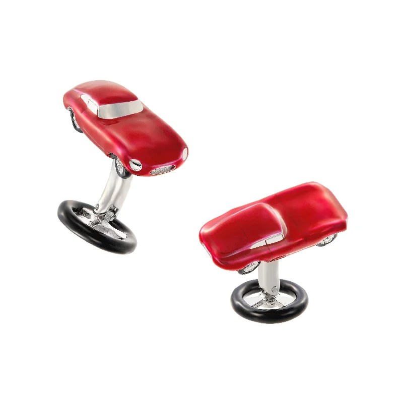 Best cufflinks with vintage cufflinks case for a stylish presentation and storage-Red Vintage Car Sterling Cufflinks with Steering Wheel Backs