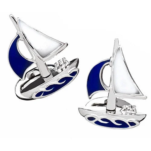 Cufflinks with abstract designs for a modern and artistic fashion statement-Sailboat Sterling moving Sail Cufflinks