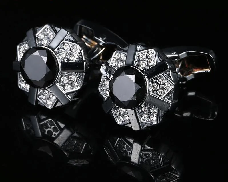 Best cufflinks for black tie events with sleek and minimalist designs-Black silver Rhinestone Cufflinks