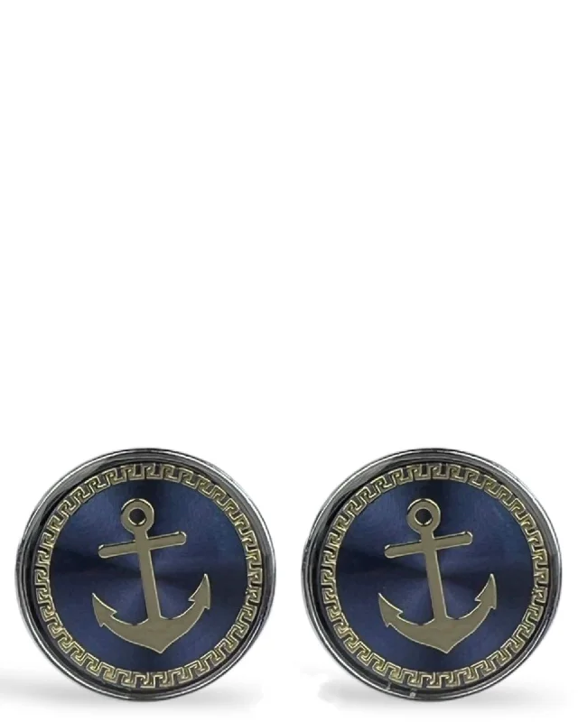 Designer cufflinks with intricate patterns for a high-fashion and stylish look-DÉCLIC Anchor Round Cufflink - Blue