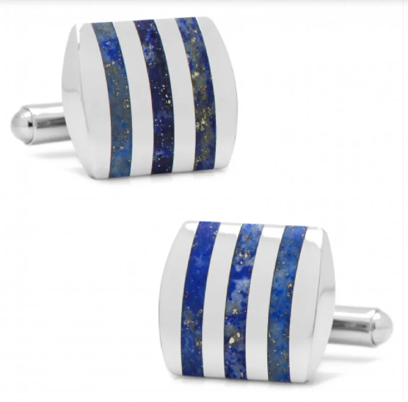 Best cufflinks with gold inlays for a luxurious and refined finish-STAINLESS STEEL LAPIS STRIPED CUFFLINKS