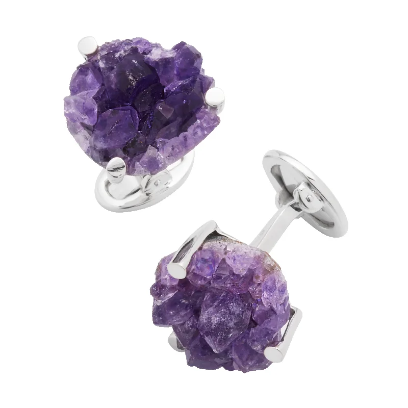 Cufflinks with angular designs for a modern and stylish look-Amethyst Druzy Sterling Cufflinks