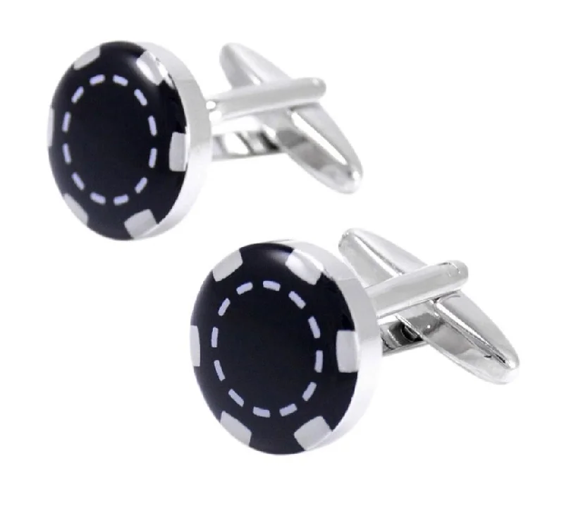 Best cufflinks with polished titanium for a modern, sleek design-CASINO CHIP SILVER CUFFLINKS