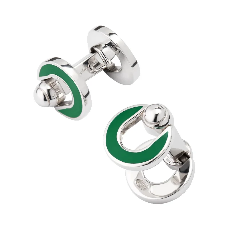 Best cufflinks for luxury gifts with high-quality materials and craftsmanship-Horseshoe Flip Sterling Green Cufflinks