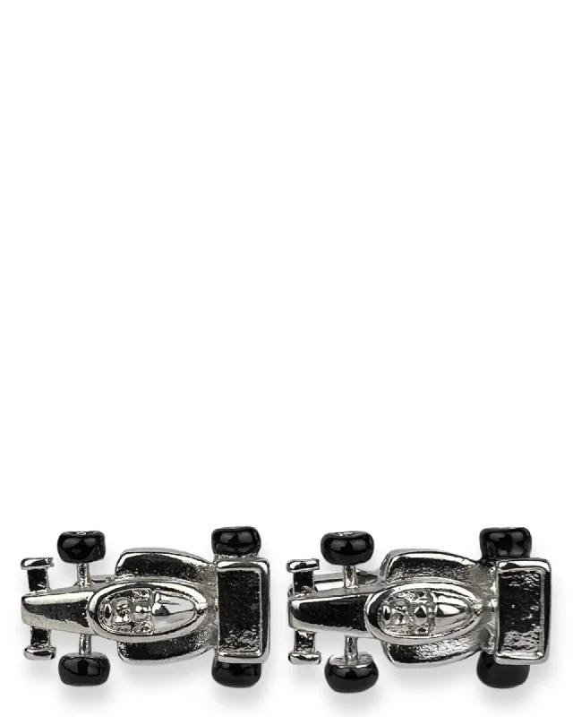 Best cufflinks with vintage cufflinks box for a complete and elegant gift set-F1 Car Cufflink - Silver