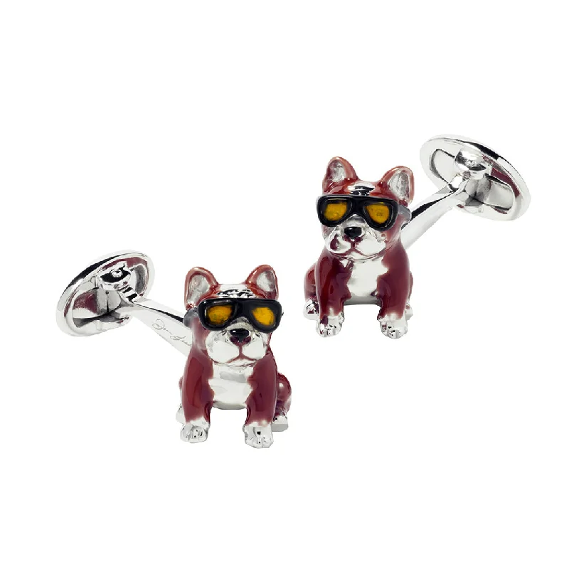 Cufflinks with artistic designs for a one-of-a-kind accessory-French Bulldog Hand-painted Enamel Sterling Cufflinks