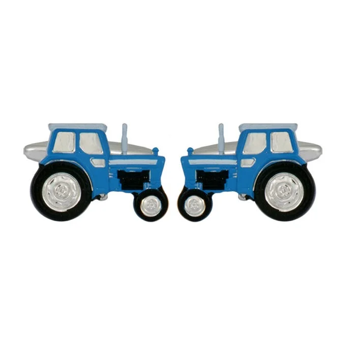 Cufflinks with classic round designs for a versatile and timeless accessory-Blue Tractor Rhodium Plate Mens Cufflinks 901296