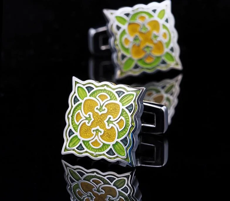 Best cufflinks for men with personalized birthstone options for meaningful gifts-GREEN AND YELLOW ENAMEL CUFFLINKS