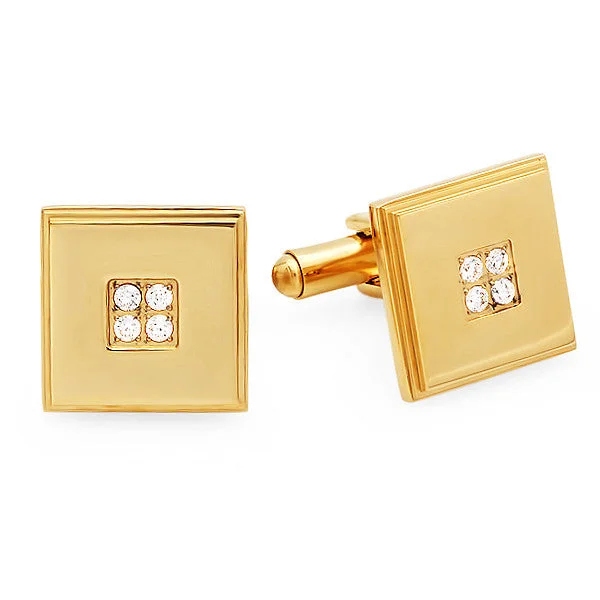 Stylish cufflinks with modern geometric designs for a contemporary fashion statement-18k Gold Plated Square Cufflinks with Simulated Diamonds