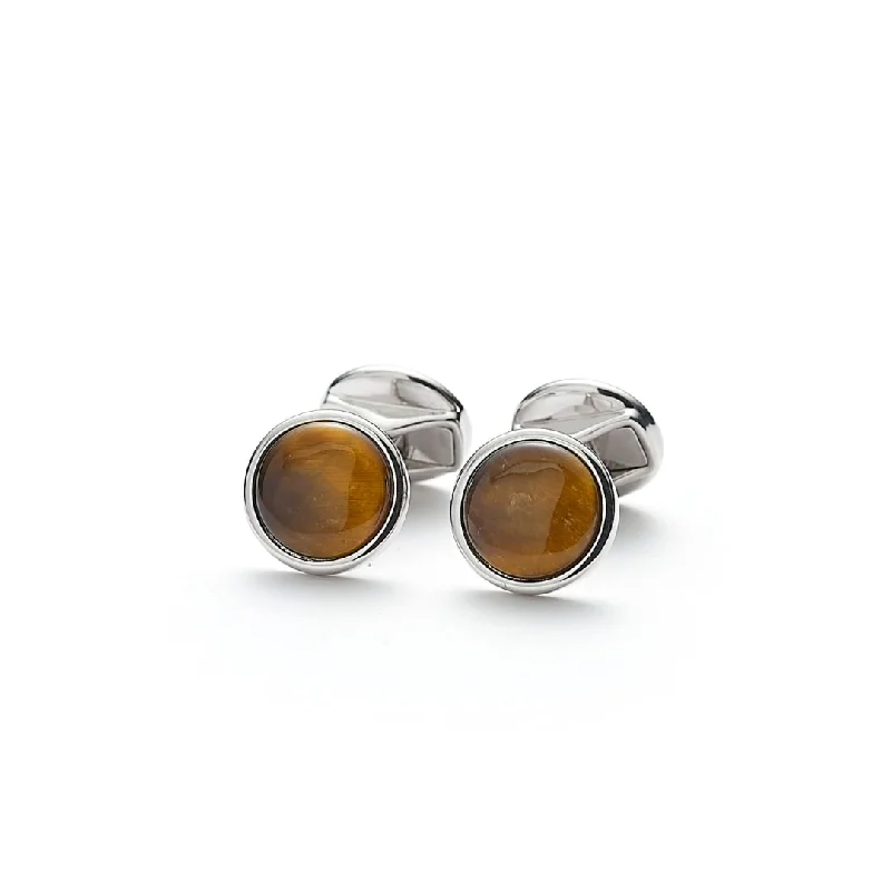 Cufflinks with artistic designs for a one-of-a-kind accessory-Cufflinks Round Tiger Eye