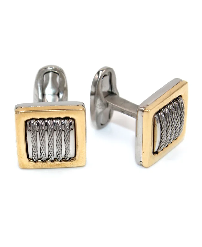 Cufflinks with vintage buttons for a retro and unique fashion statement-Alor Stainless Steel Cufflinks with White Cable and 18K Gold