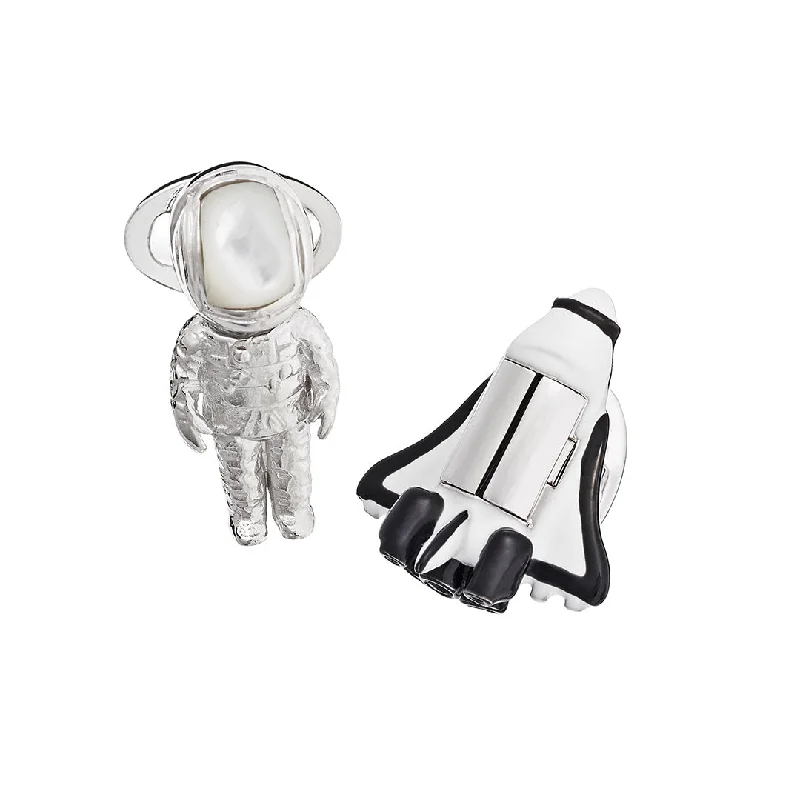 Best cufflinks with intricate craftsmanship for a high-quality, durable finish-Astronaut Bobble Head & Shuttle Sterling Cufflinks