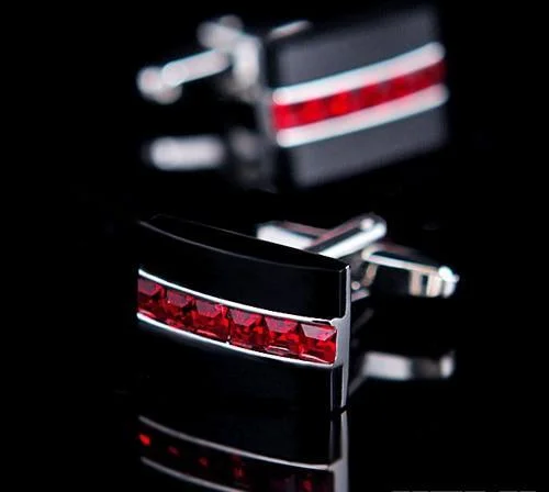 Best cufflinks for groomsmen with matching sets for a cohesive wedding look-Red crystal silver cufflinks