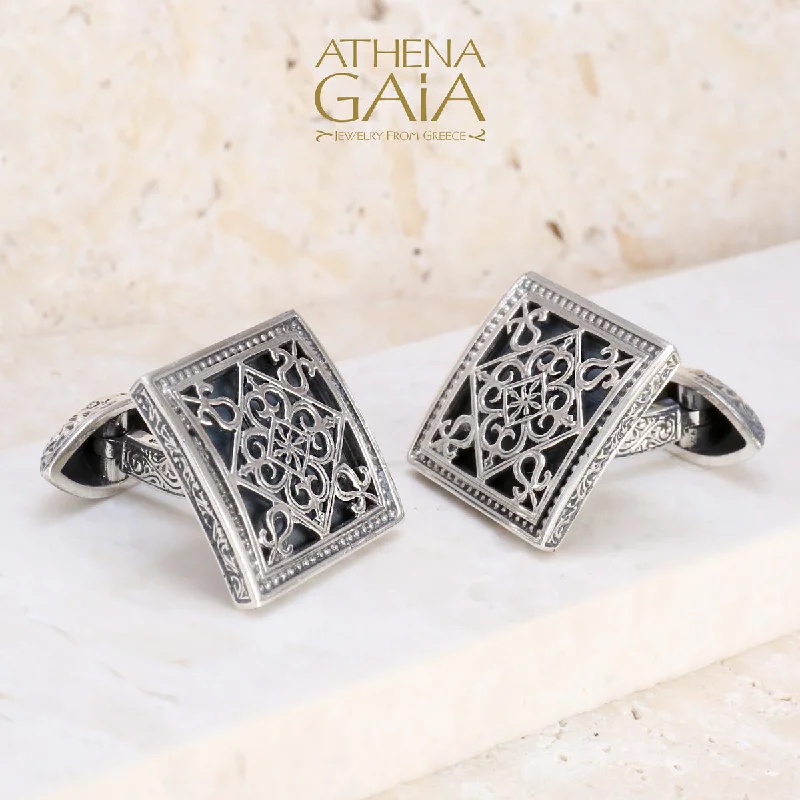 Cufflinks with engraved patterns for a personalized and intricate touch-Monastiraki Church Garden Gates Silver Cufflinks