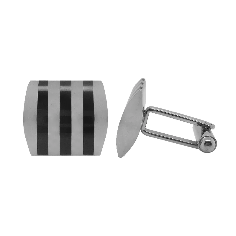 Best cufflinks for luxury gifts with high-quality materials and craftsmanship-STAINLESS STEEL STRIPED ONYX LANCE CUFFLINKS