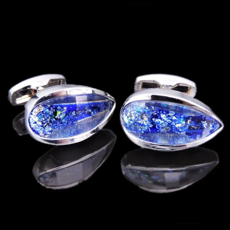 Cufflinks with unique novelty designs for fun and creative gifts-BLUE CRYSTAL CUFFLINKS