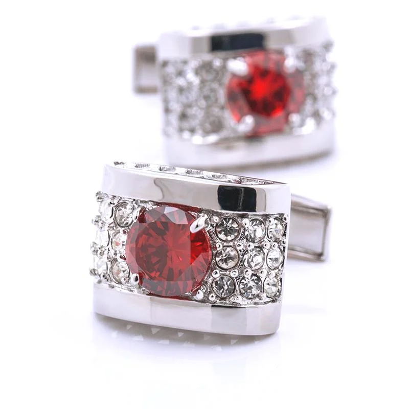 Best cufflinks for the office with simple yet stylish designs for business attire-Silver red stone cufflinks