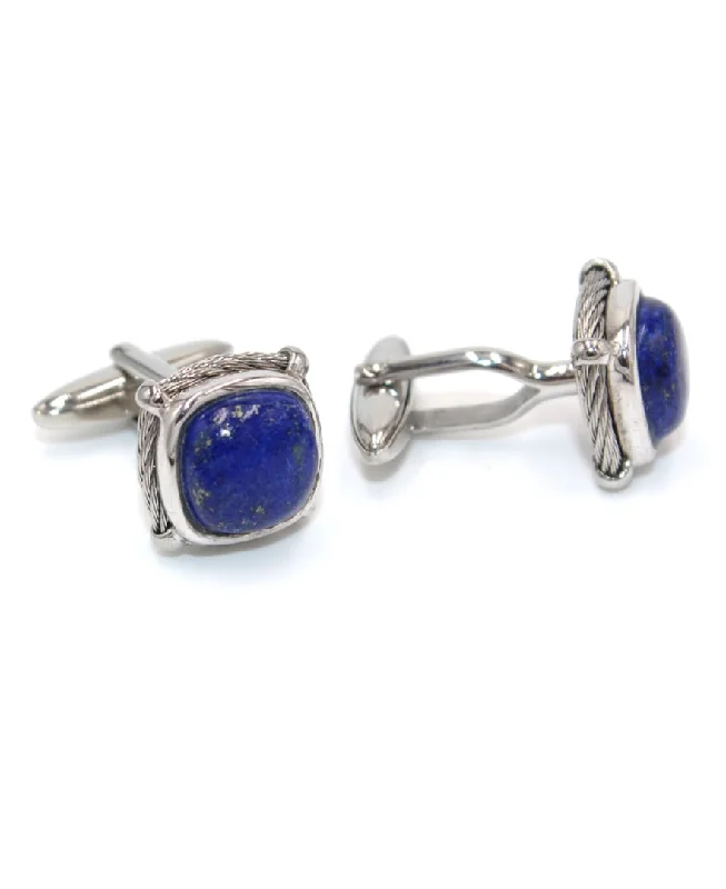 Best cufflinks with polished stainless steel for a sleek and modern look-Alor Men's Stainless Steel Cufflinks with Lapis