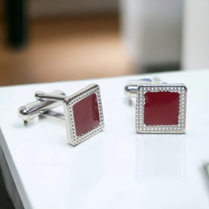 Elegant cufflinks with unique designs for a stylish and sophisticated look-Chokore Textured Square Cufflinks (Burgundy)