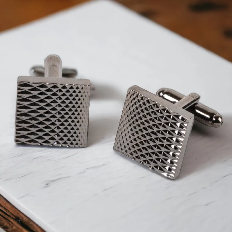 Cufflinks with engraved logos for a personalized and branded accessory-Chokore Grey Textured Square Shaped Cufflinks