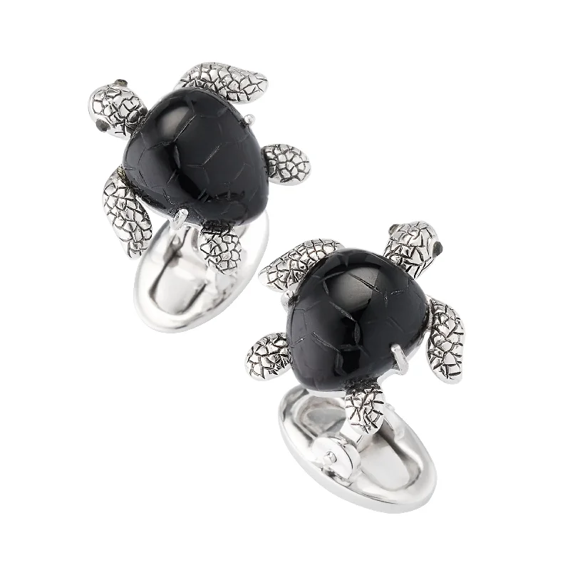 Best cufflinks for casual wear with subtle designs for a relaxed yet stylish look-Turtle Carved Black Onyx Sterling Cufflinks