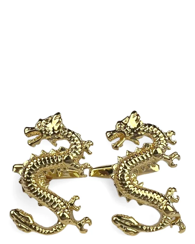 Best cufflinks with durable enamel finishes for long-lasting wear and vibrant color-DÉCLIC Chinese Dragon Cufflink - Gold