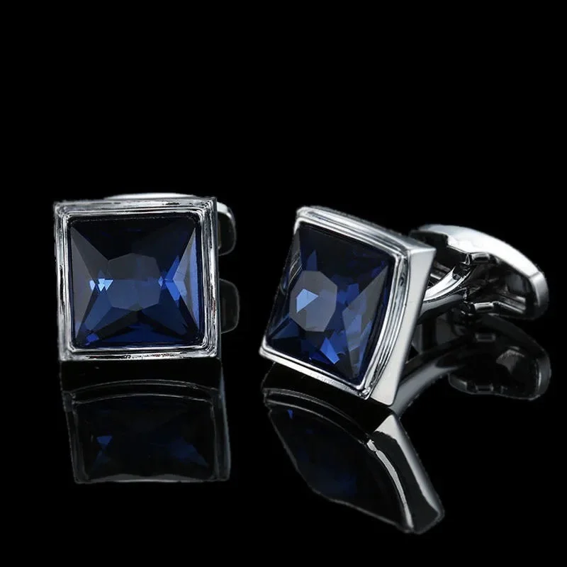 Best cufflinks with a brushed silver finish for a sleek and contemporary vibe-BLUE CRYSTAL CUFFLINKS