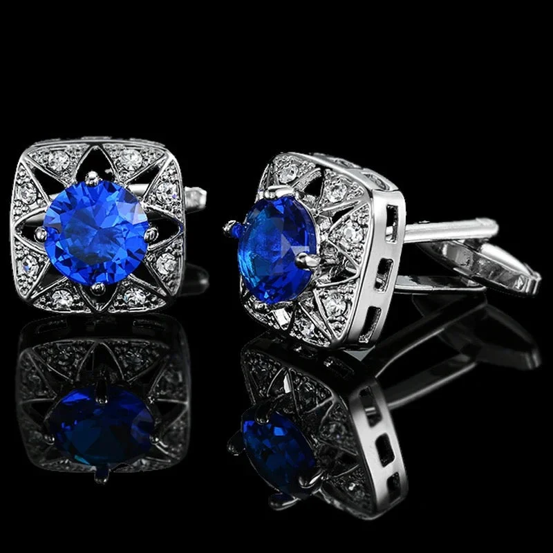 Cufflinks with crystal embellishments for added sparkle and sophistication-BLUE CRYSTAL CUFFLINKS