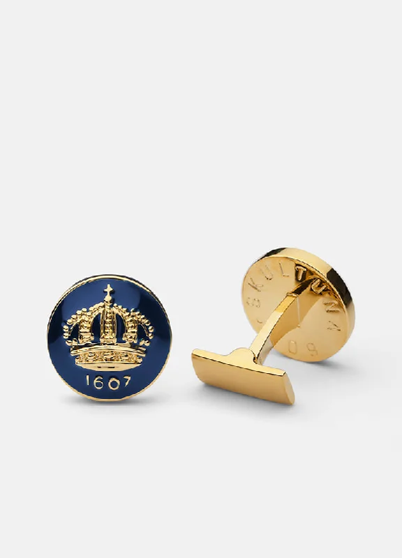 Best cufflinks with mother-of-pearl inlays for a sophisticated and luxurious feel-Cufflinks | The Skultuna Crown Gold | Royal Blue