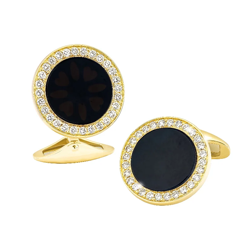 Best cufflinks with vintage cufflinks box for a complete and elegant gift set-Black Onyx & Diamond 18K Gold Cufflinks