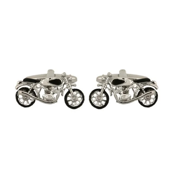 Stylish cufflinks with modern geometric designs for a contemporary fashion statement-Motor Bike Rhodium Plated Cufflinks 901031