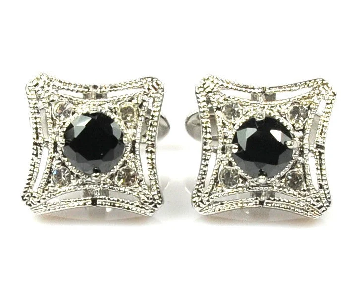 Cufflinks with Celtic knot designs for a unique and intricate finish-Exquisite Black Crystal Cufflinks