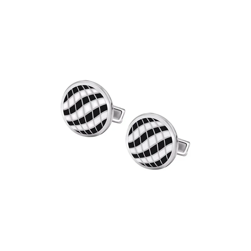 Best cufflinks with etched floral patterns for an elegant and sophisticated design-ALFRED DUNHILL  <p>  Cufflinks Jester blk   </p> <p>  925 silver, black and white enamel </p> <p> <FONT SIZE=2> JYF8252H </font> </p>