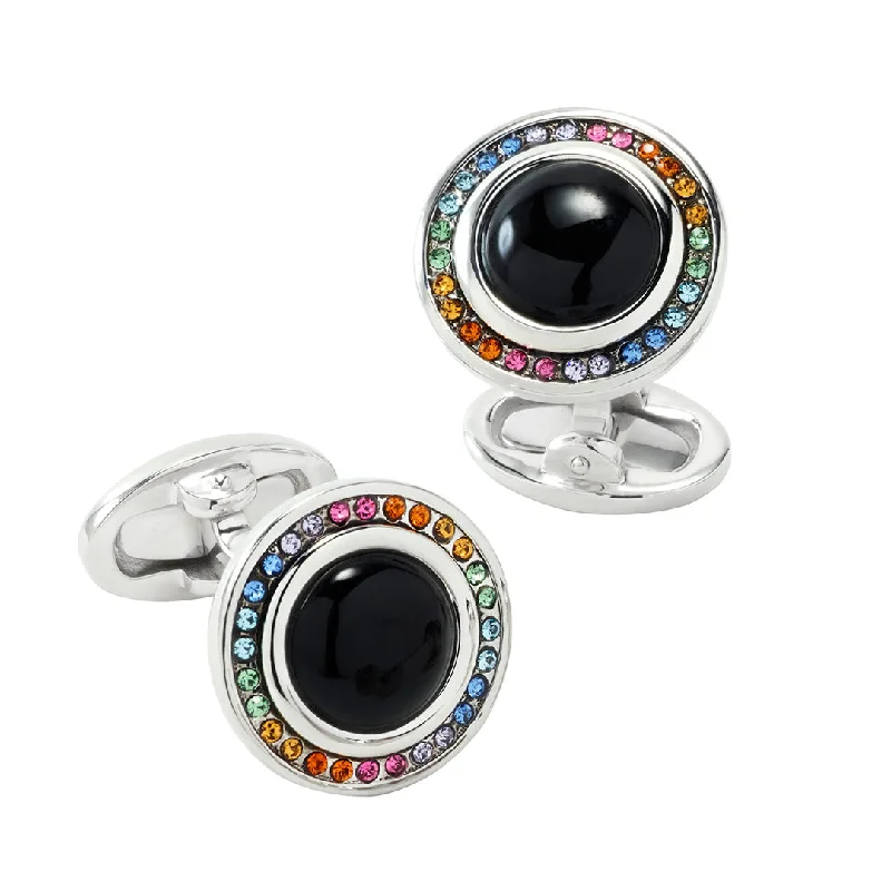 Cufflinks with black onyx stones for a refined and luxurious look-Rainbow Pave' Onyx Sterling Cufflinks