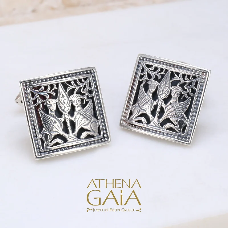 Cufflinks with animal prints for a bold and fashionable accessory-Monastiraki Church Gryphon Silver Cufflinks