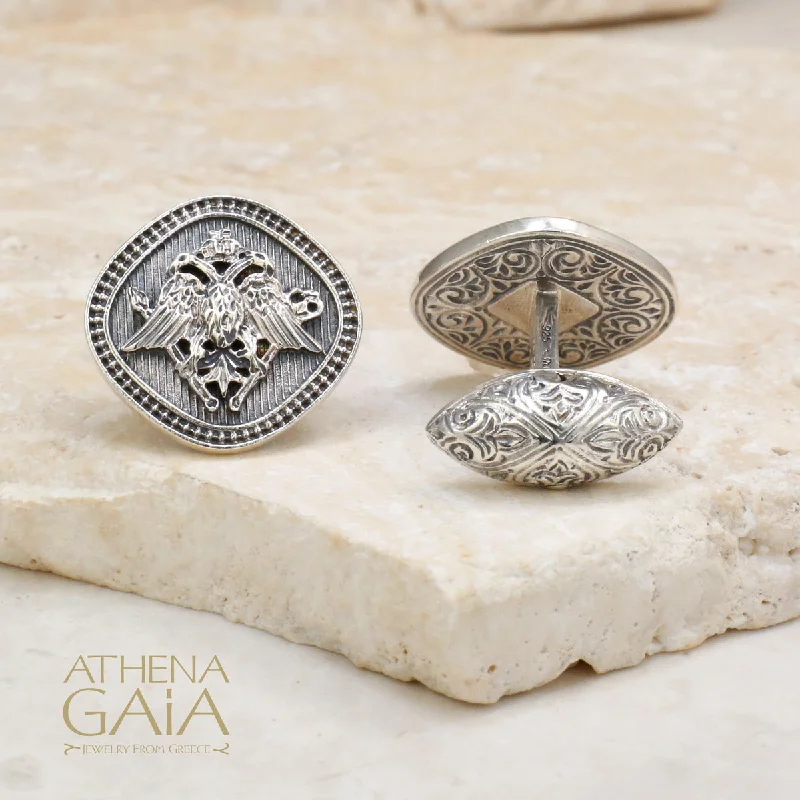 Cufflinks with vintage military designs for a distinctive and bold look-Silver Imperial Byzantine Cufflinks