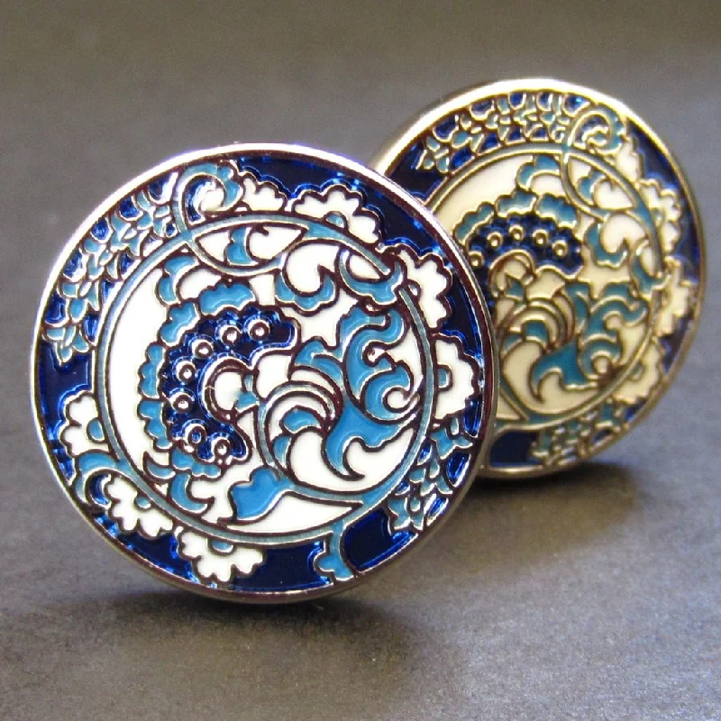 Cufflinks with customized initials for a personalized touch and meaningful gift-Blue Floral Cuff Link