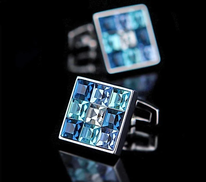 Best cufflinks with onyx inlays for a sleek, elegant and timeless appearance-BLUE CRYSTAL CUFFLINKS