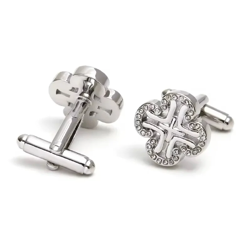 Best cufflinks with sterling silver finishes for a refined and sophisticated style-Rhinestone silver Clover Button Formal Cufflinks