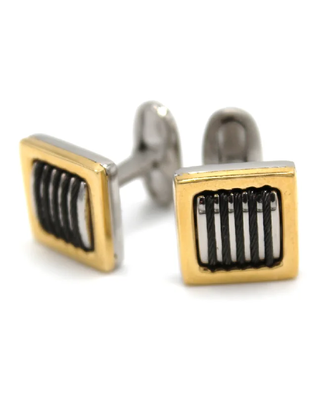 Best cufflinks with a sleek black finish for a contemporary, edgy look-Alor Stainless Steel Cufflinks with Black Cable