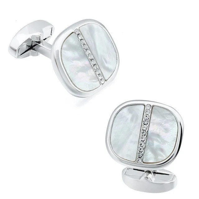 Best cufflinks for men with classic designs for formal occasions and business meetings-Silver Mother Of Pearl Crystal Cufflinks