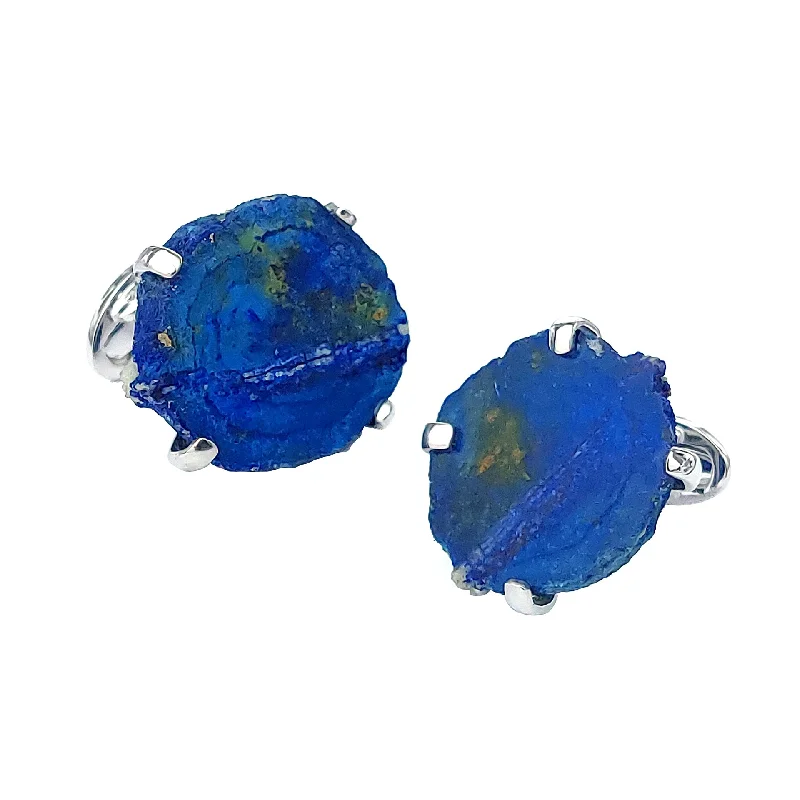 Cufflinks with celestial motifs for a cosmic and mystical fashion statement-Large Azurite Slice One of Kind Sterling Cufflinks