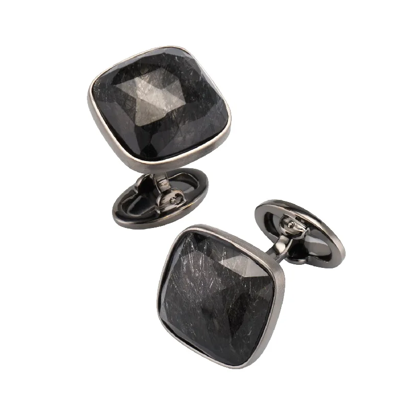 Cufflinks with colorful gemstones for a vibrant and eye-catching appearance-Rutilated Quartz Sterling Silver Cufflinks