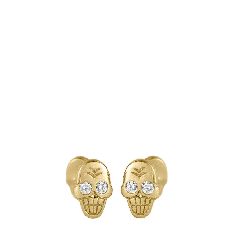 Cufflinks with Celtic knot designs for a unique and intricate finish-Men's 18K Gold Skull Cufflinks with Diamonds