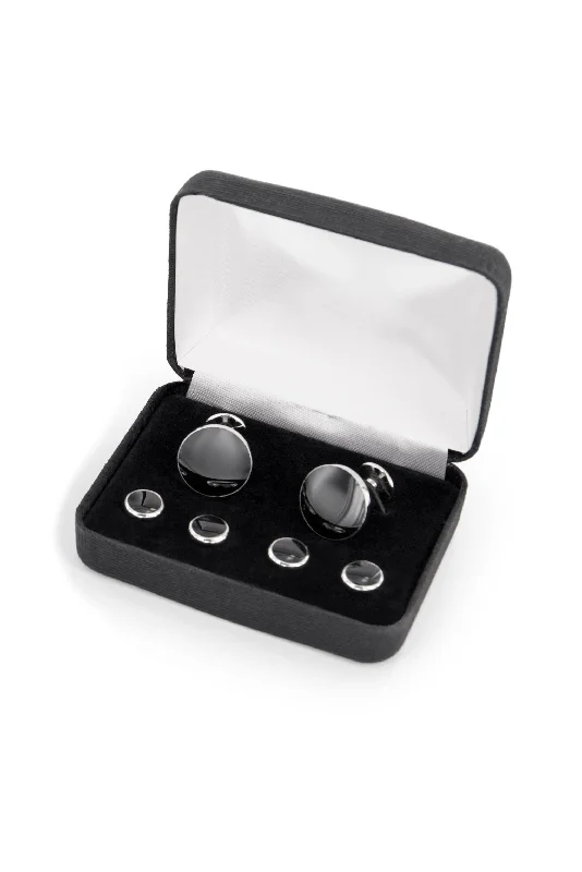 Classic cufflinks with simple round shapes for an elegant and versatile accessory-Silver & Onyx Cufflink & Stud Set