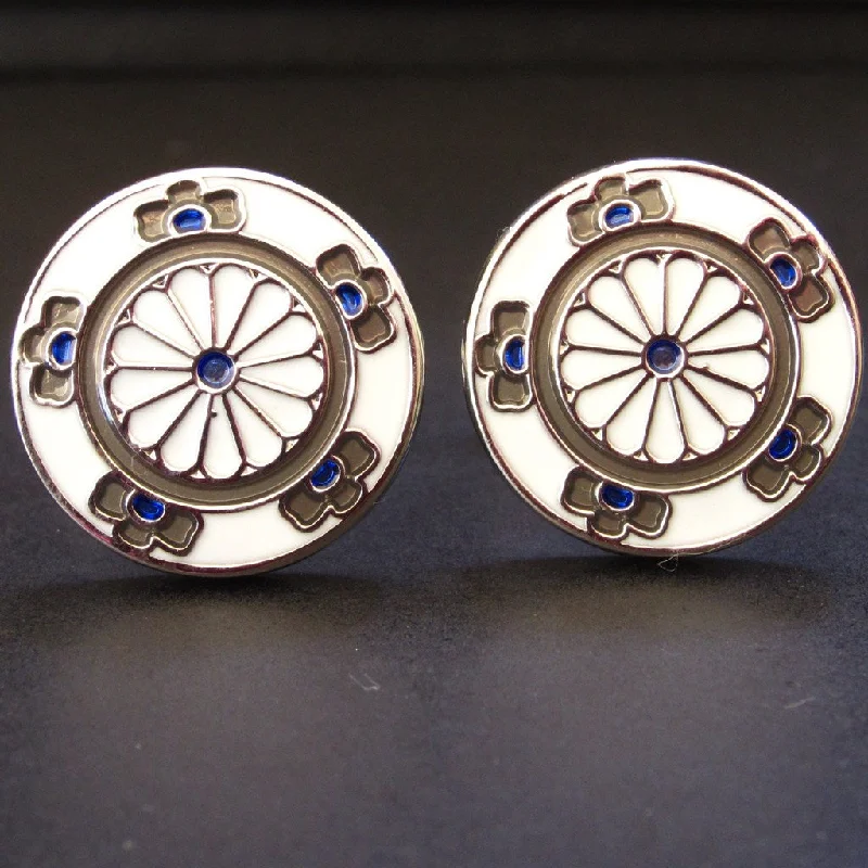 Cufflinks with crystal embellishments for added sparkle and sophistication-Blue Double Flower Cuff Link